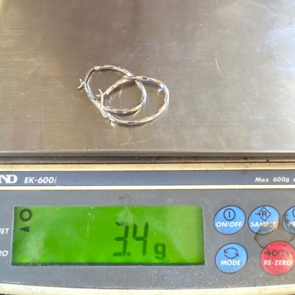 VTG Solid Sterling Silver 925 Elongated Twist Hoop Earrings Size 1.25" Length - Picture 9 of 9